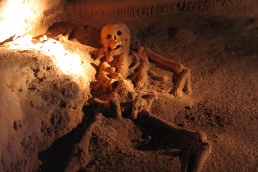 Petrified bones inside of the Aktun Tunich Mukil caves