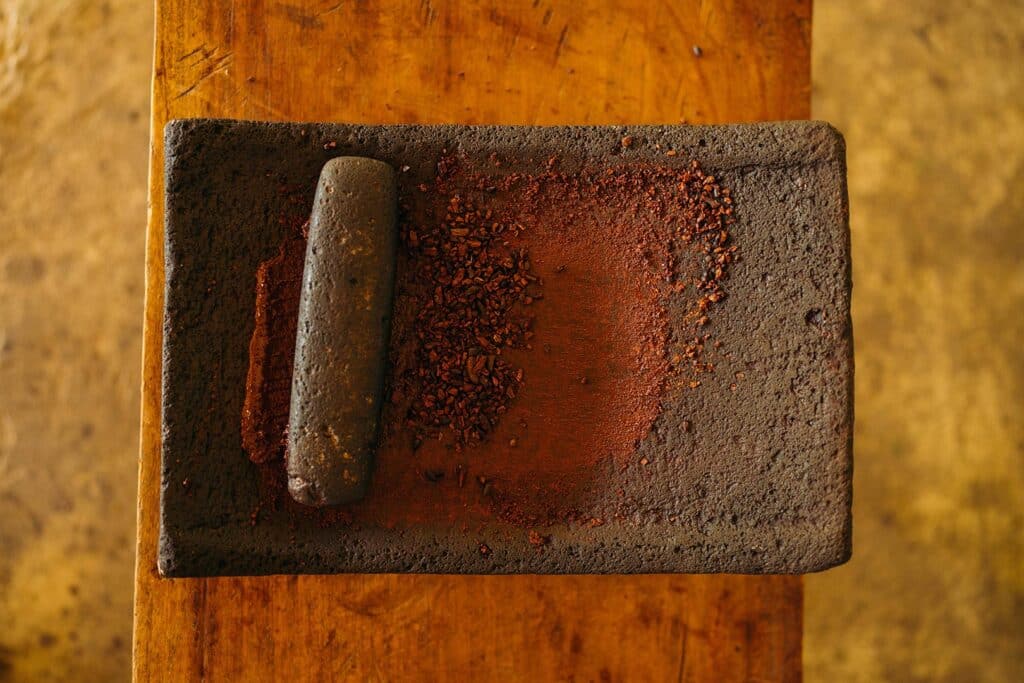 Mortar and pestle used for grinding cacao